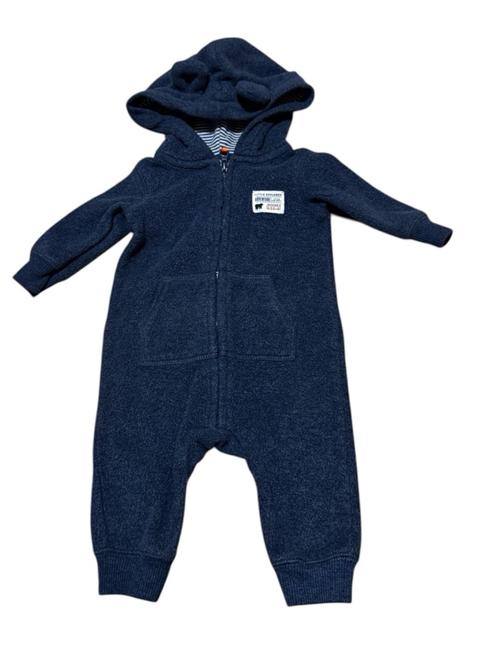Carter's Boy's Size 3 Months Footless Fleece One Piece Hooded Bear Applique